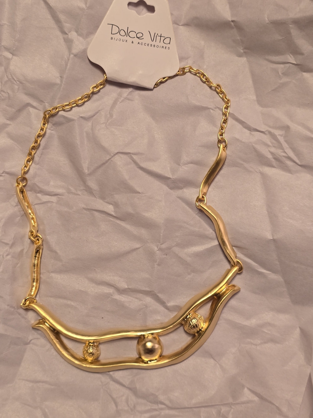 Dolce Vita Paris Gold Wavy Bar Necklace with Decorative Spheres - SIGNED NWT